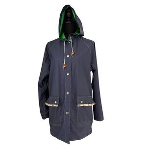 Vintage 80s Preppy Reversible Blue Green Vinyl Raincoat Jacket Medium